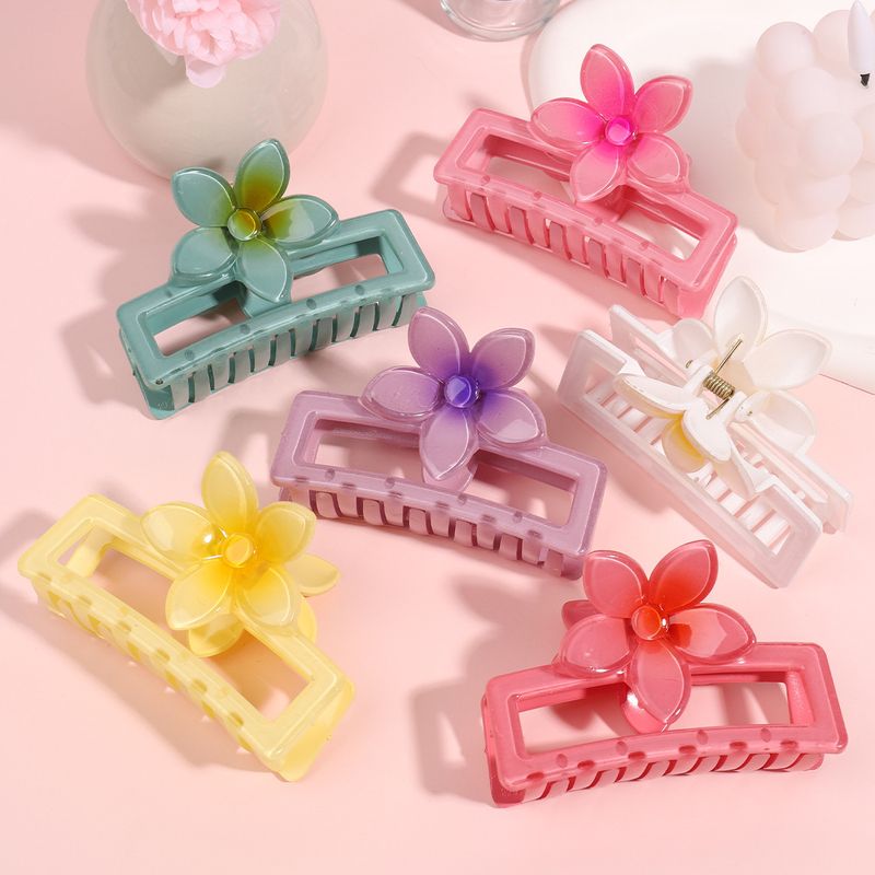 New Hollow Square Flower Clip Jelly Color Gradient Sweet And Fresh Back Of The Head Bun Large Shark Clip_voghion.com