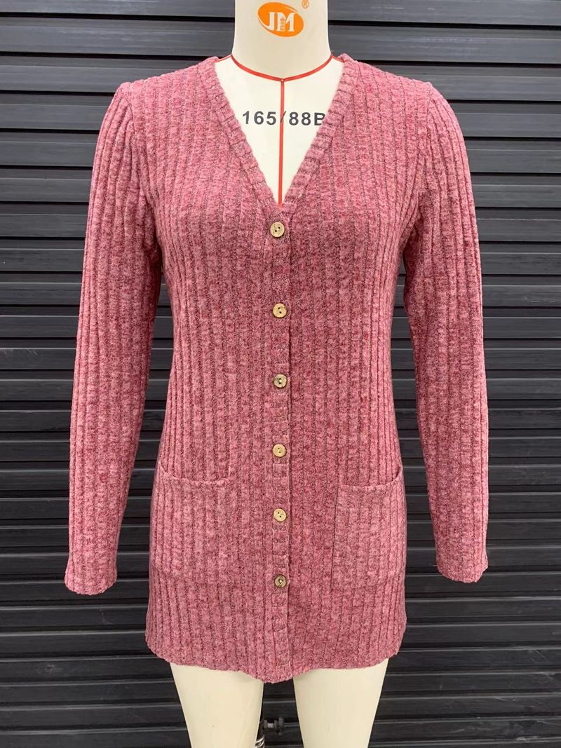 Nueva chaqueta tipo cárdigan de manga larga de color liso con tiras cepilladas para mujer_voghion.com