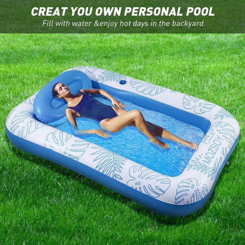 Nadmuchiwany podwójny pływający rząd dla dorosłych świecący pierścień do pływania LED Solar Luminous Tanning Pool Niebieski liść klonu Pływające łóżko_voghion.com