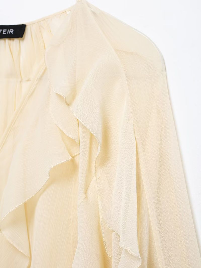 Camicia a tinta unita con decorazioni a strati, stile primaverile, per donna_voghion.com