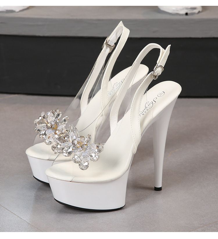 Escarpins Zees 1099-50 à bout ouvert et strass, talons aiguilles de 13 cm, style boîte de nuit, modèle sandales transparentes pour podium femme_voghion.com