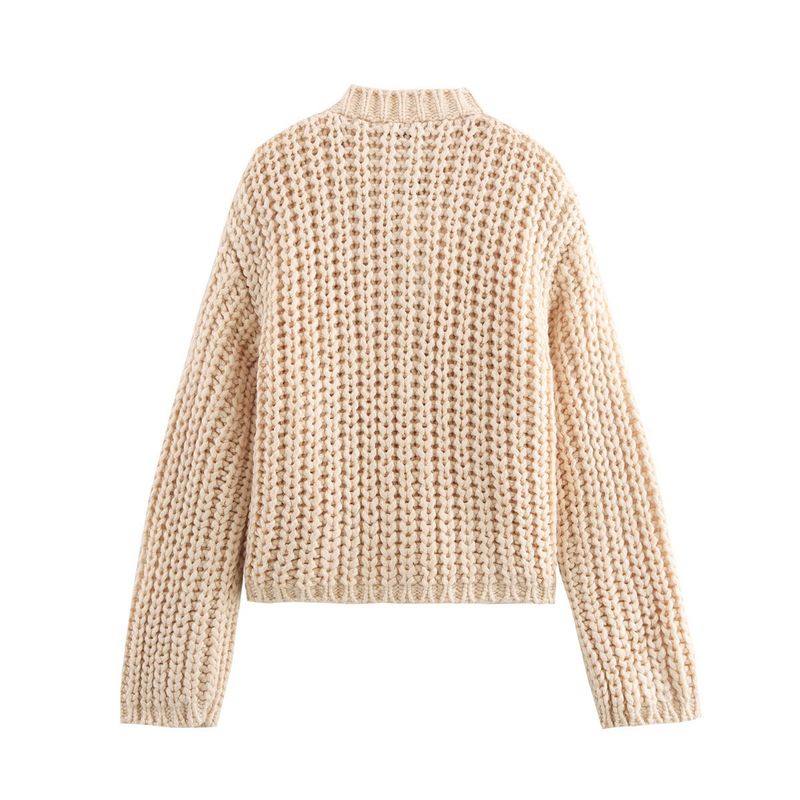 Kuscheliger Oversize-Strickpullover – Grobstrick mit Zopfmuster, offene Vorderseite, lässiger Langarm-Wickelpullover – Streetwear-Chic (mehrere Farben/Größen)_voghion.com