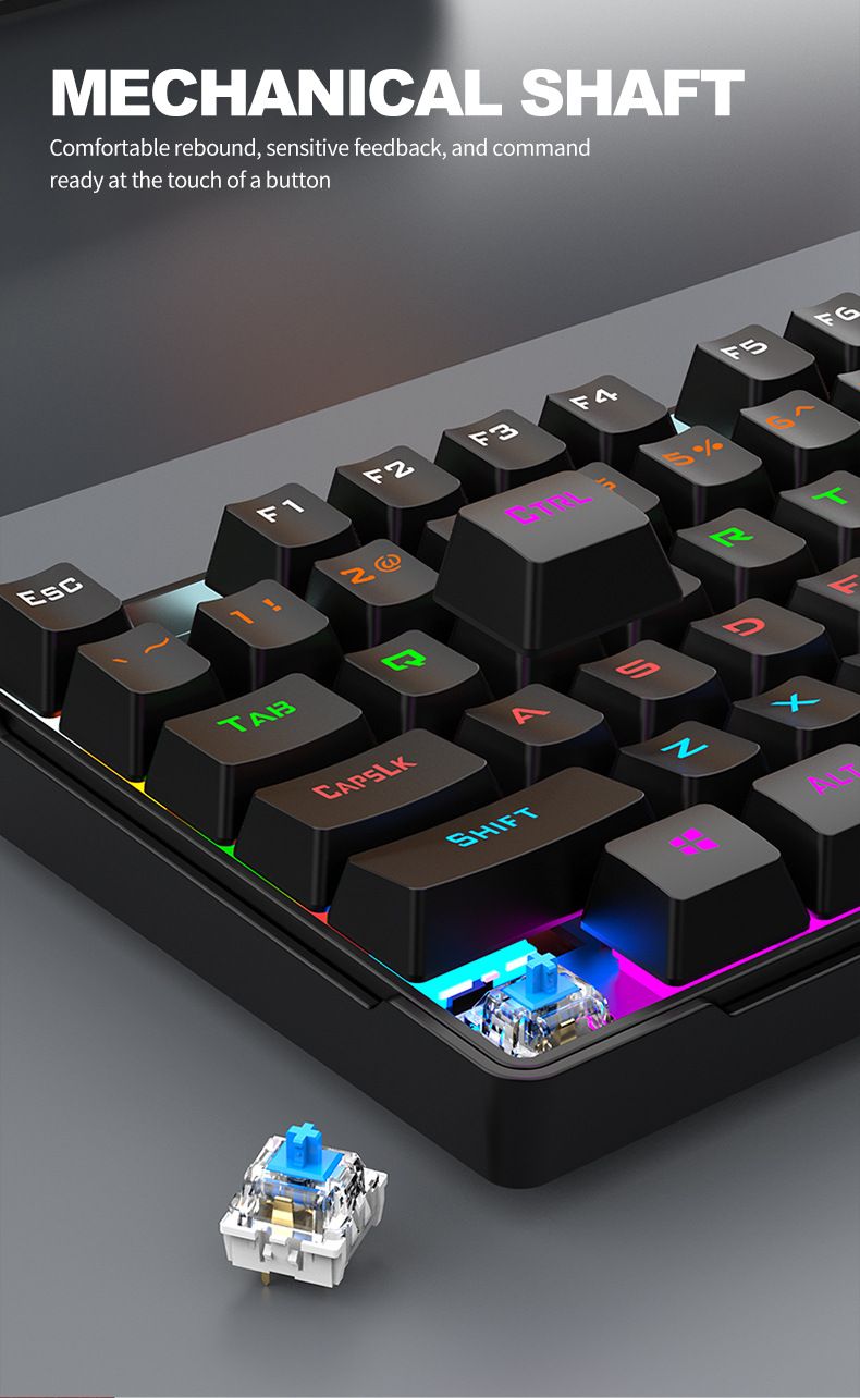 Mechanical E-Sports Gaming Keyboard Green Axis RGB Luminous Three Color Keycap 1.6M Wired USB_voghion.com