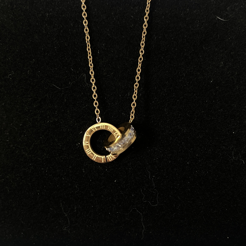Titanium Steel Colorless Roman Digital Double Ring Necklace Women's Gold Pendant Light Luxury Collarbone Chain Simple_voghion.com