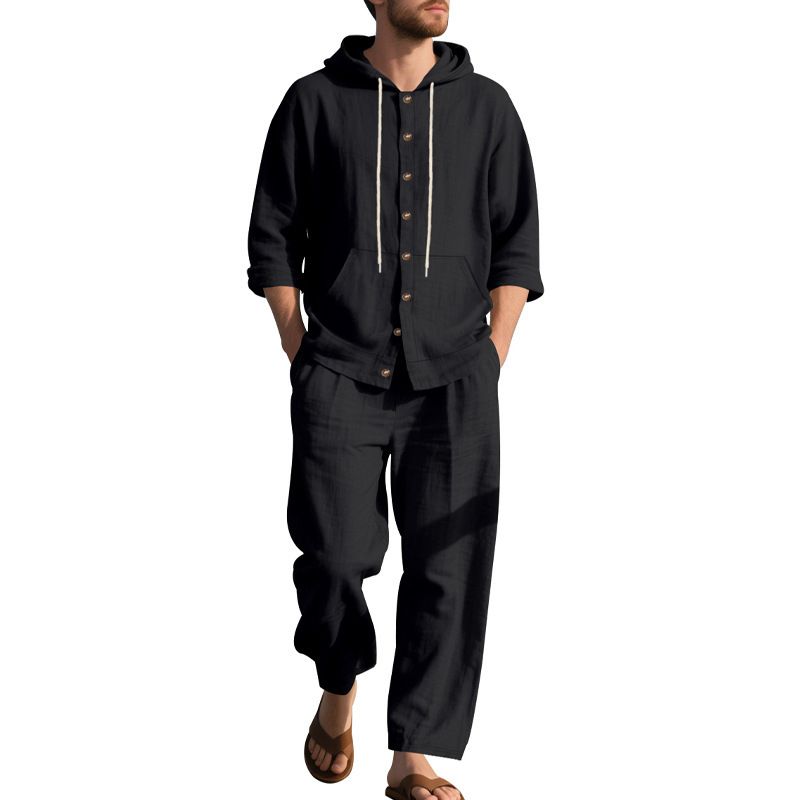 Men's Linen Hooded Shirt & Pants Set - Breathable Beachwear For Spring & Summer Fashion Trends Hot-selling_voghion.com