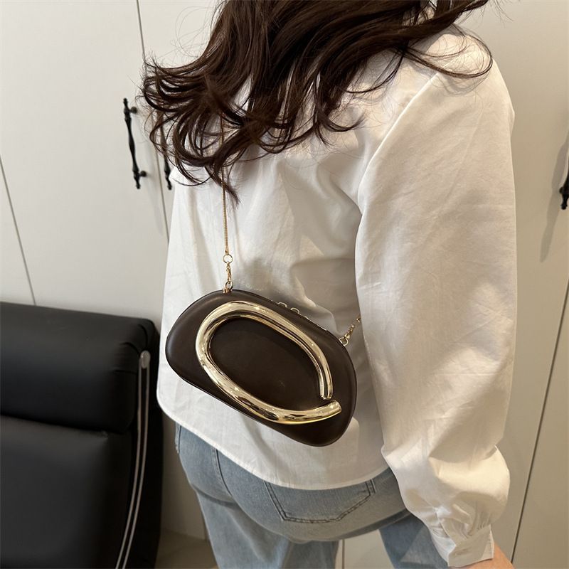 Borsa a tracolla con catena e manico in metallo, classica, rotonda, da sera, alla moda, per donna_voghion.com