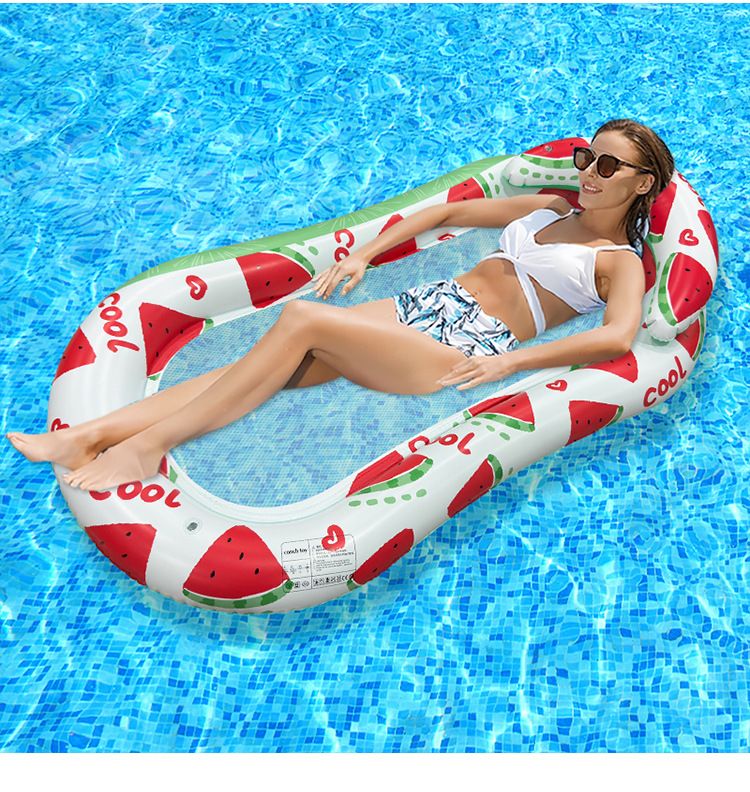 Eco-Friendly Inflatable Floating Lounge Chair With Mesh Seat & Headrest - Thickened Single Pool Float (Watermelon Design Quick-Dry & Portable)_voghion.com