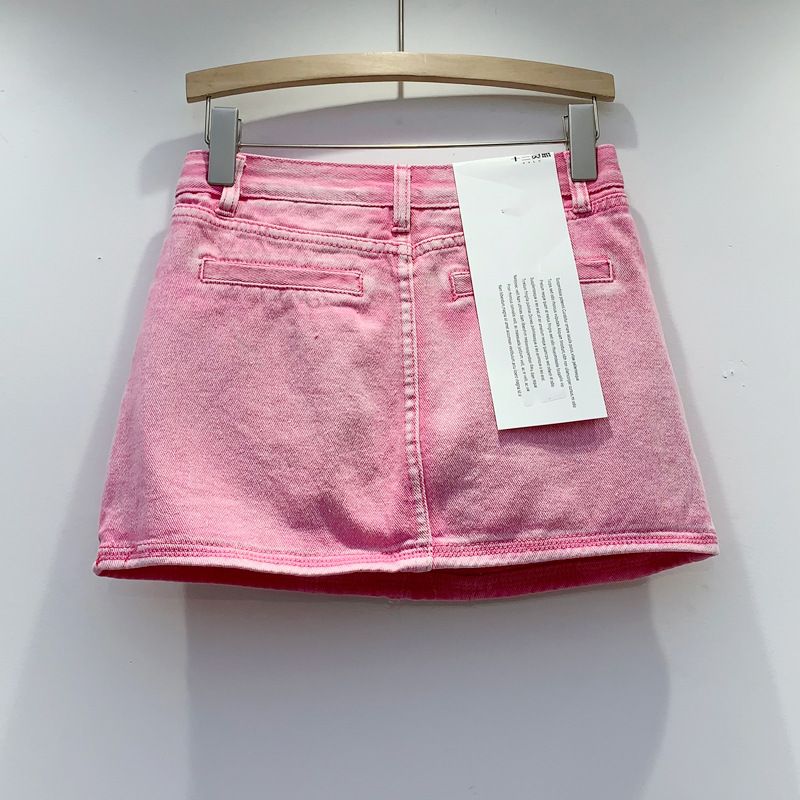 Falda vaquera de trabajo con bolsillo personalizada para mujer, nuevo estilo en rosa primaveral, cintura alta, antiedad, versátil, ajustada a la cadera._voghion.com