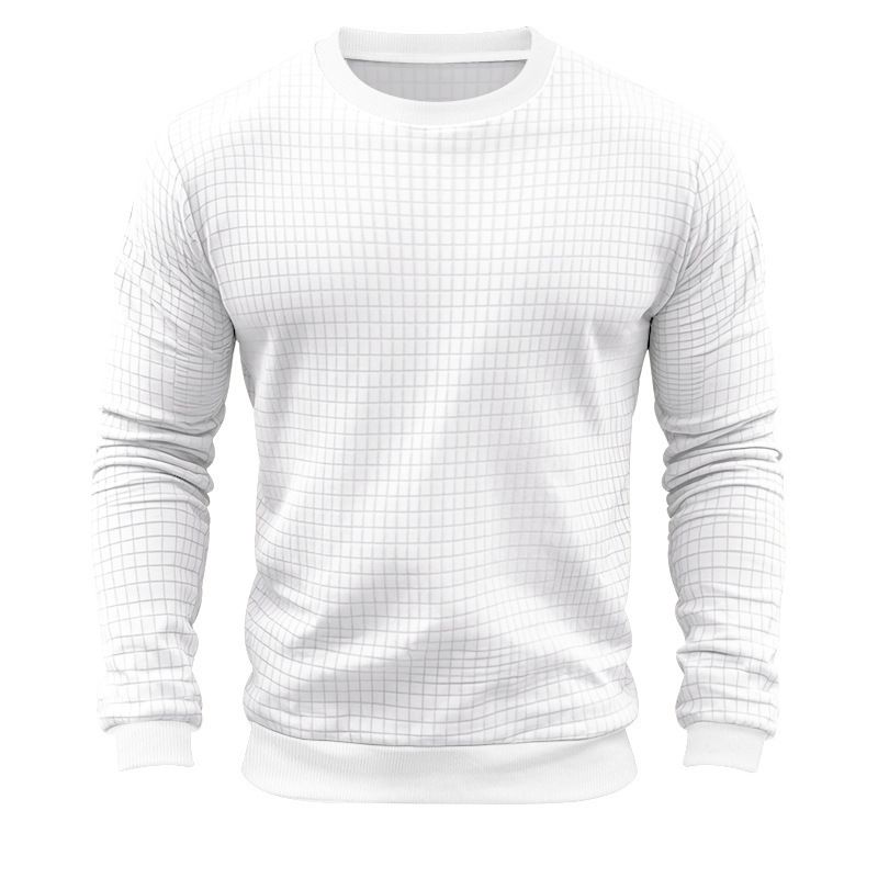 Men's Spring And Autumn Winter Waffle Round Neck Long Sleeved T Shirt Men's Small Square Casual Bottom_voghion.com