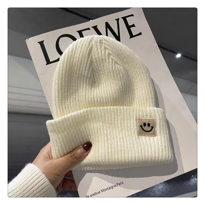 Stickat leende ansikte, ullmössa, söt höst- och vintertrend, mångsidigt hörselskydd, svart isolering, hane_voghion.com