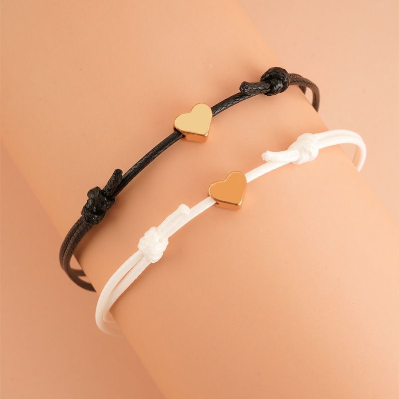 Rope Love Bracelet, Simple Wax Thread Woven Adjustable Couple Heart Bracelet Jewelry_voghion.com