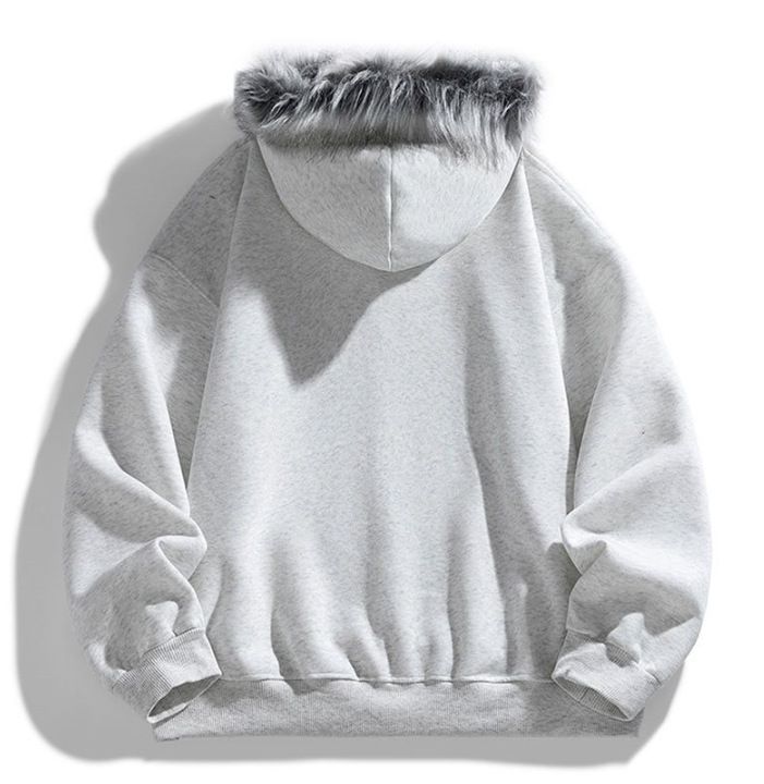 Men's Clothing Men's Clothing 25 American Retro Fur Collar Cardigan Hooded Sweatshirt Jacket Men And Women Trendy Silicone Letter Top_voghion.com