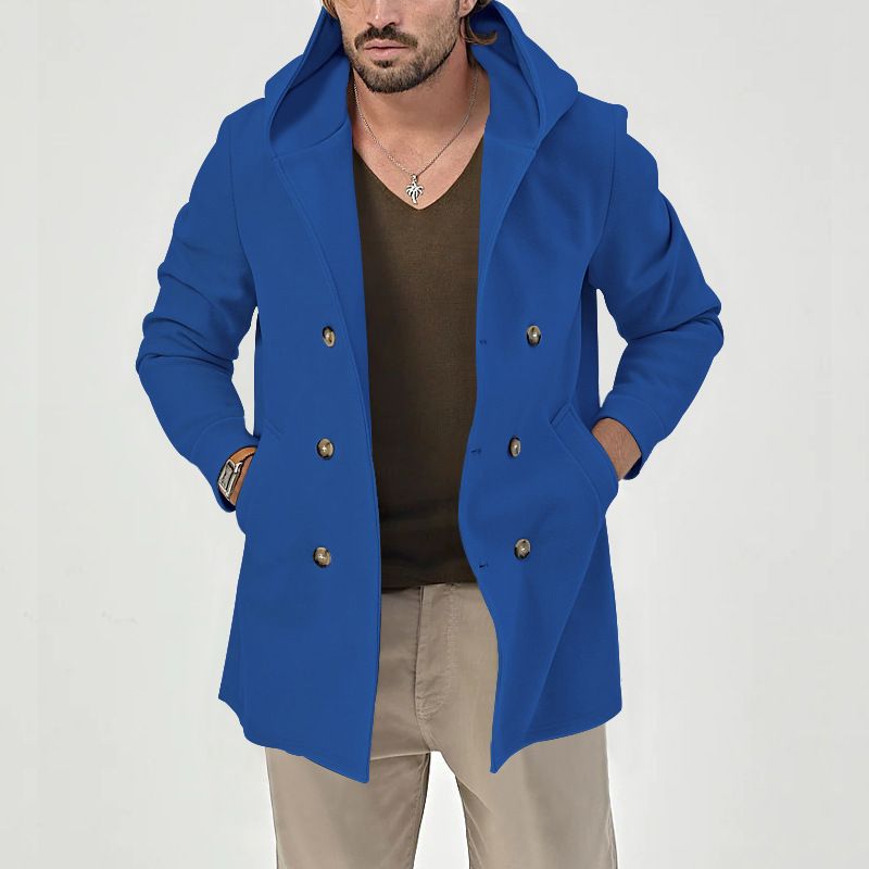 Men's Stylish Trench Coat With Double Breasted Design, Mid-Length Cotton Blend Jacket For Spring & Autumn, Slim Fit Casual Coat_voghion.com