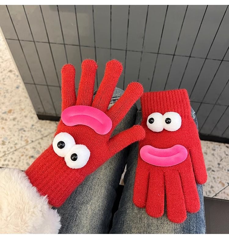 Women's 2025 New Cute Funny Ugly Warm Wool Lined Knitted Gloves For Cycling, Winter Cold Protection_voghion.com