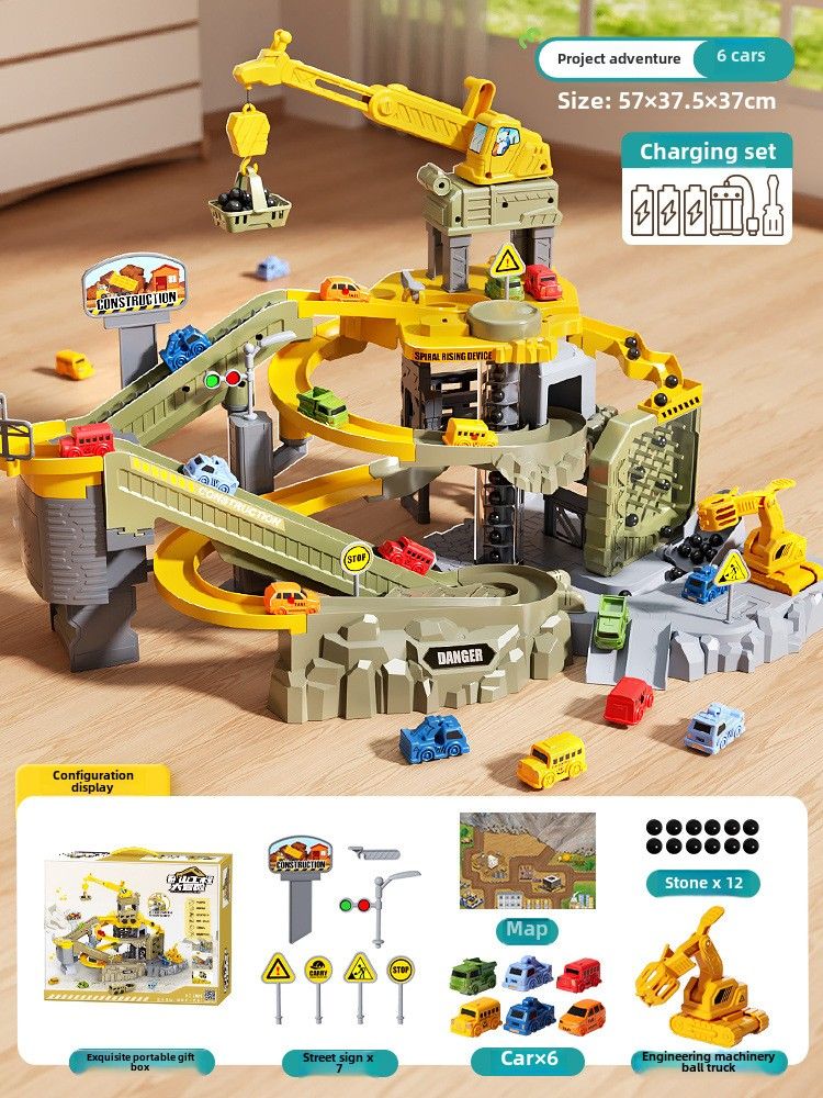 Children's Engineering Railcar Coasting Small Train Parking Lot 3-year-old Boy Toy Puzzle Car Big Adventure_voghion.com