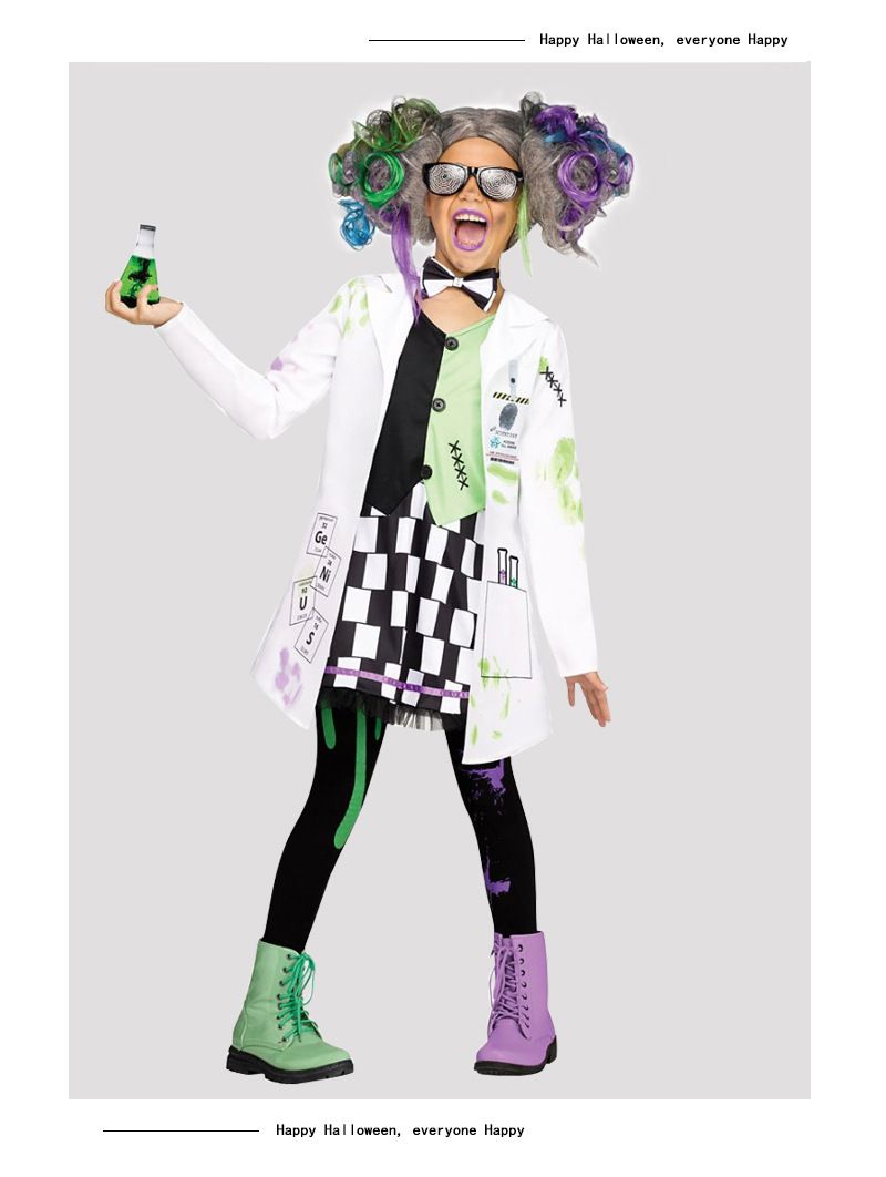Costume da scienziato pazzo per bambini - Vestito da travestimento per giochi di ruolo per Halloween, cosplay e recite scolastiche - Camice da laboratorio unisex con occhiali protettivi_voghion.com