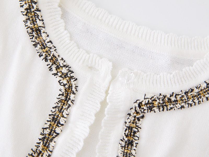 Cardigan élégant en tricot d'inspiration victorienne pour mère et enfant, avec bordure en dentelle, léger et doux, en mélange de coton (blanc-rose/blanc-noir/violet-rose)_voghion.com