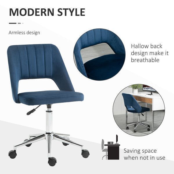 HOMCOM Executive Mid Back Office Chair Thick Padding High-End Gas Lift Sturdy Base Velvet Fabric Blue_voghion.com