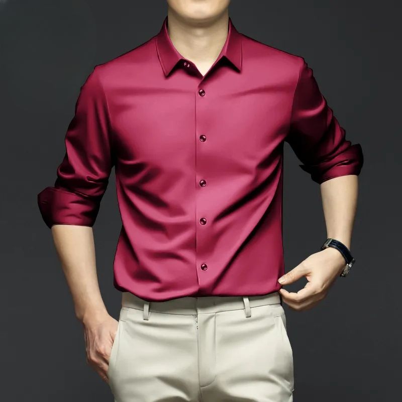 Camicia da uomo a maniche lunghe senza stiratura in stile primaverile e autunnale, comoda e traspirante, multicolore opzionale, anti-pilling, camicia da lavoro di alta qualità_voghion.com