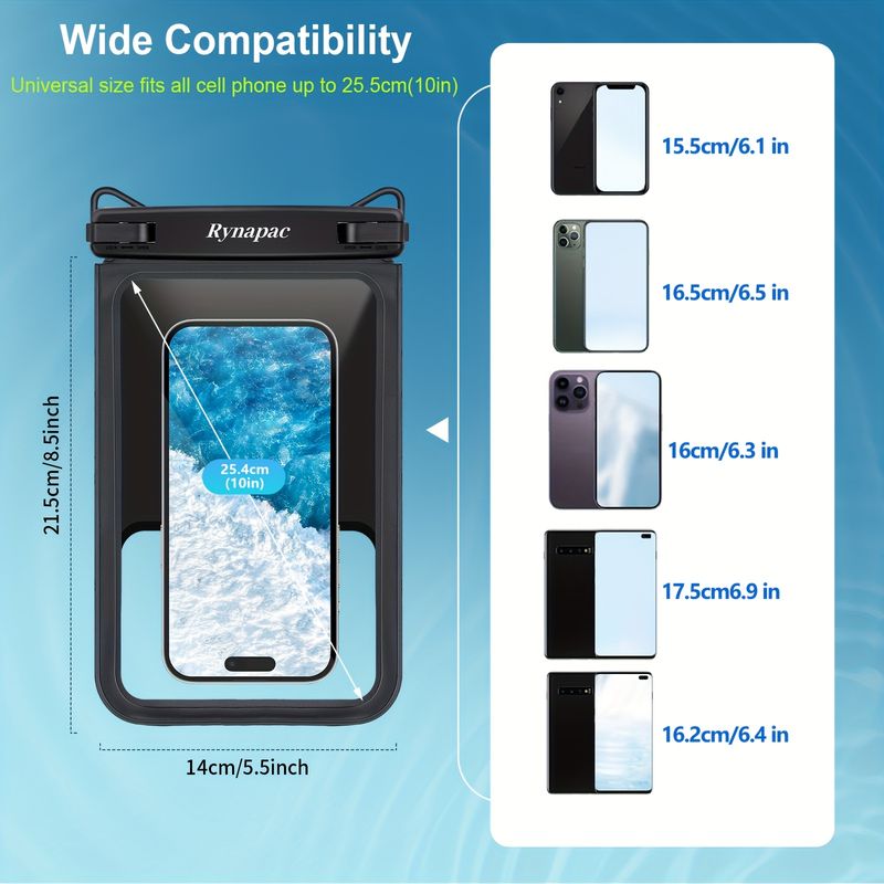 Waterproof Shockproof Phone Bag 2pcs Rynapac Double Compartment 8in Dry Bag Crystal Clear Sandproof For IPhone16 15 14 13 12 Pro Max Swimming Boating_voghion.com