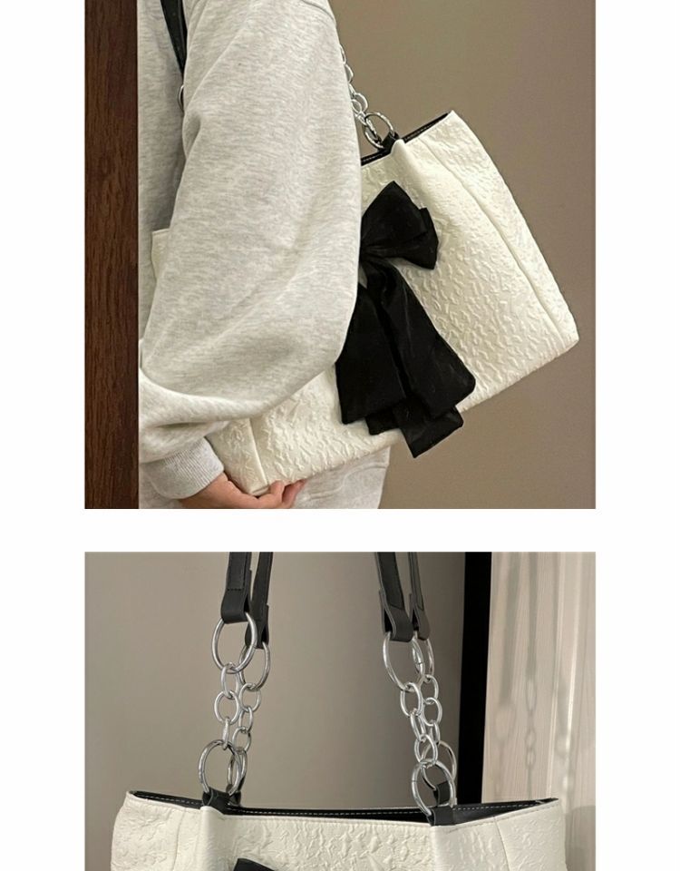 Borsa a mano versione coreana per donna 2022 nuova borsa a tracolla con fiocco di nicchia estiva grande capacità borsa in tela carina singola_voghion.com