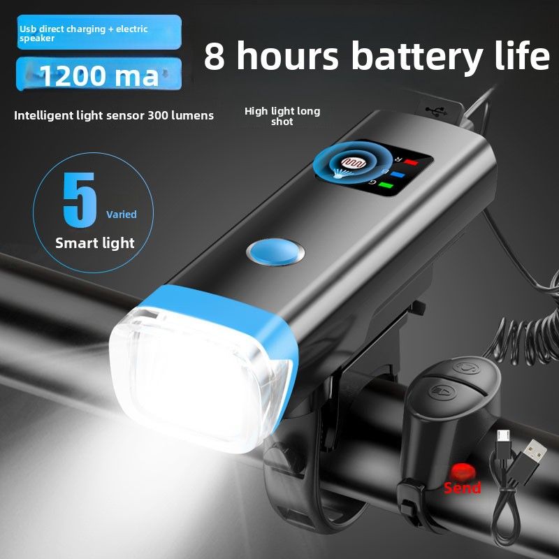 Vélo de montagne rechargeable par USB à l'avant, capteur haute luminosité, étanche, pour la conduite de nuit, avec klaxon lumineux_voghion.com
