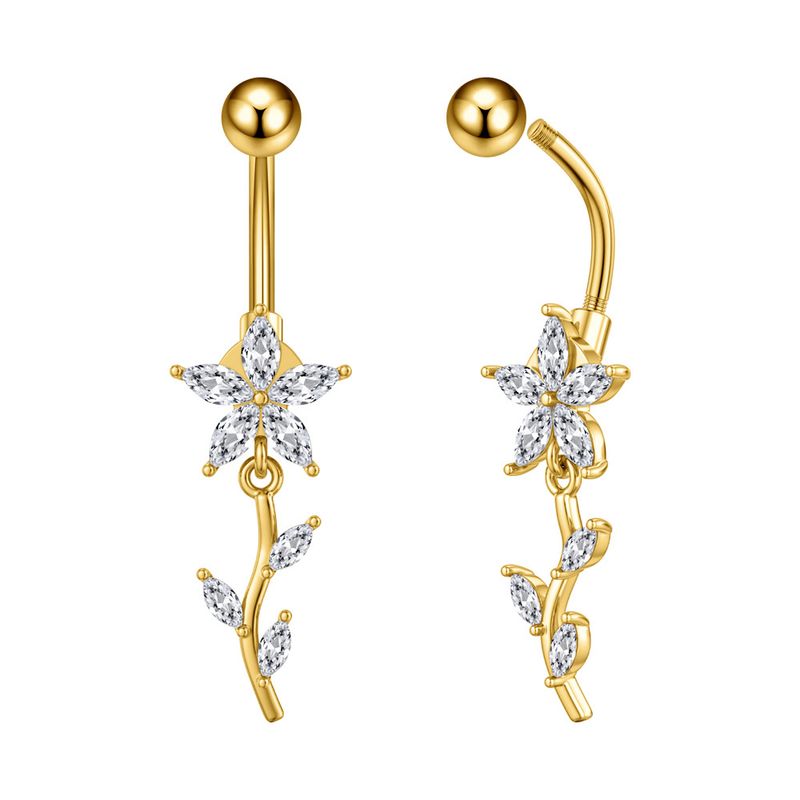 Piercing per ombelico da donna in acciaio inossidabile con zircone, catena a farfalla, occhio di cavallo, fiore a cinque foglie, fibbia per ombelico_voghion.com