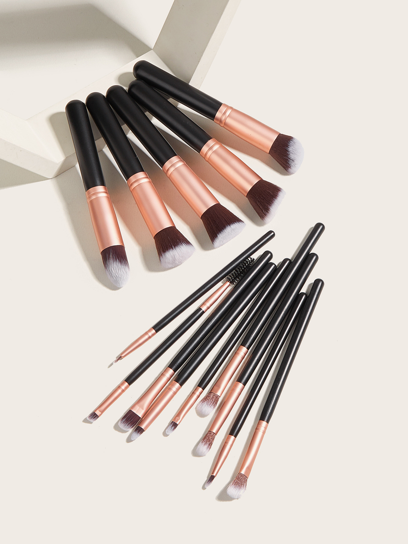 14 pcs black makeup brush set, high quality, five big and five small including foundation brush, double-ended brush FINDCOLOR_voghion.com