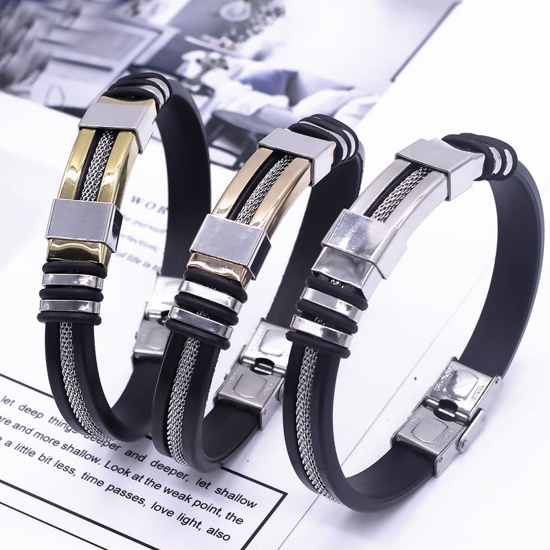 Set di gioielli da uomo con bracciale in silicone e acciaio_voghion.com