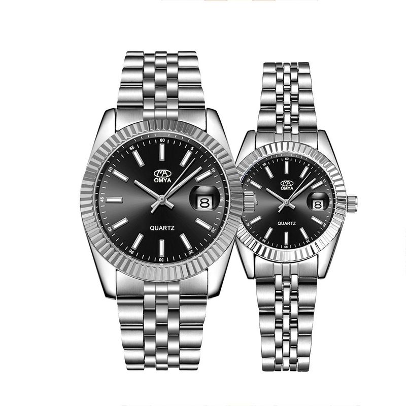 Unisex vandtætte parure Kalender Display Quartz Movement Rustfrit Stål Sports Ur Sæt_voghion.com