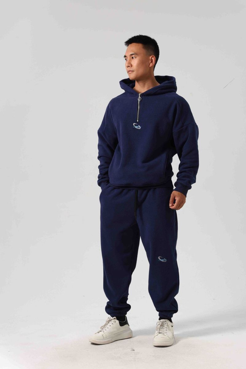 Felpa con cappuccio in pile ricamato da uomo - Pullover termico spazzolato a doppio strato per palestra e attività all'aperto (nero/blu navy, M-Xxxl)_voghion.com