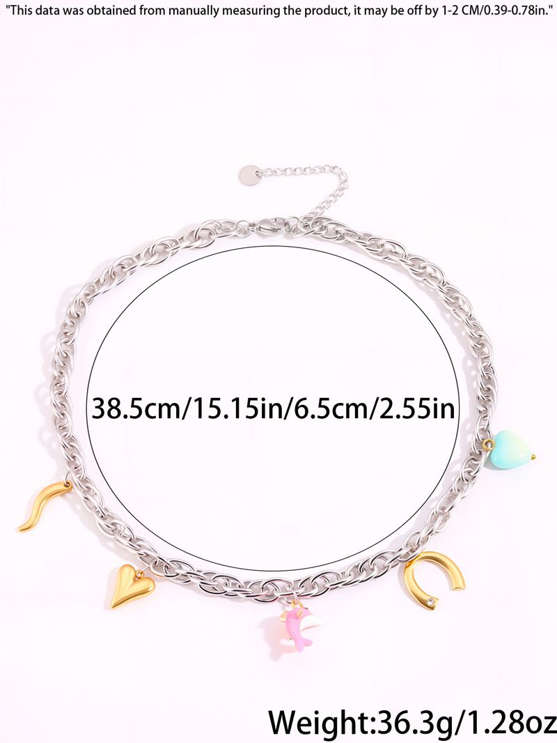 Collana da donna con ciondolo dorato, collana in acciaio al titanio, moda, dopamina per donna, stile oceano, cuore, delfino, collana con ciondolo resistente allo sbiadimento_voghion.com
