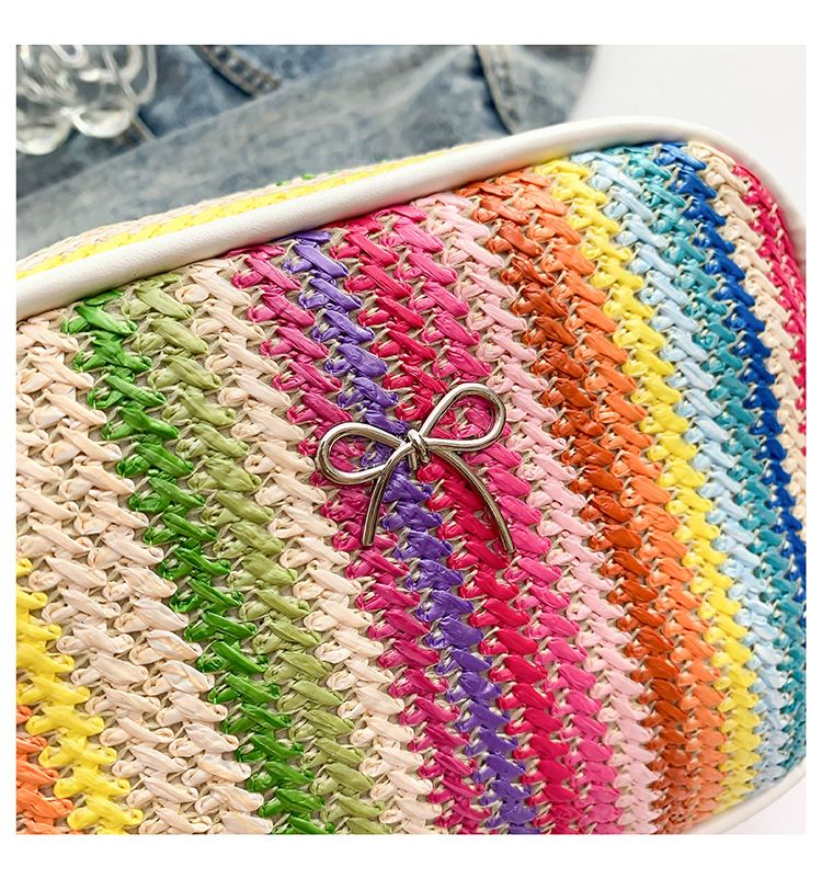 Borse da donna, nuova borsa arcobaleno intrecciata, semplice e versatile, borsa a tracolla con colori a contrasto_voghion.com