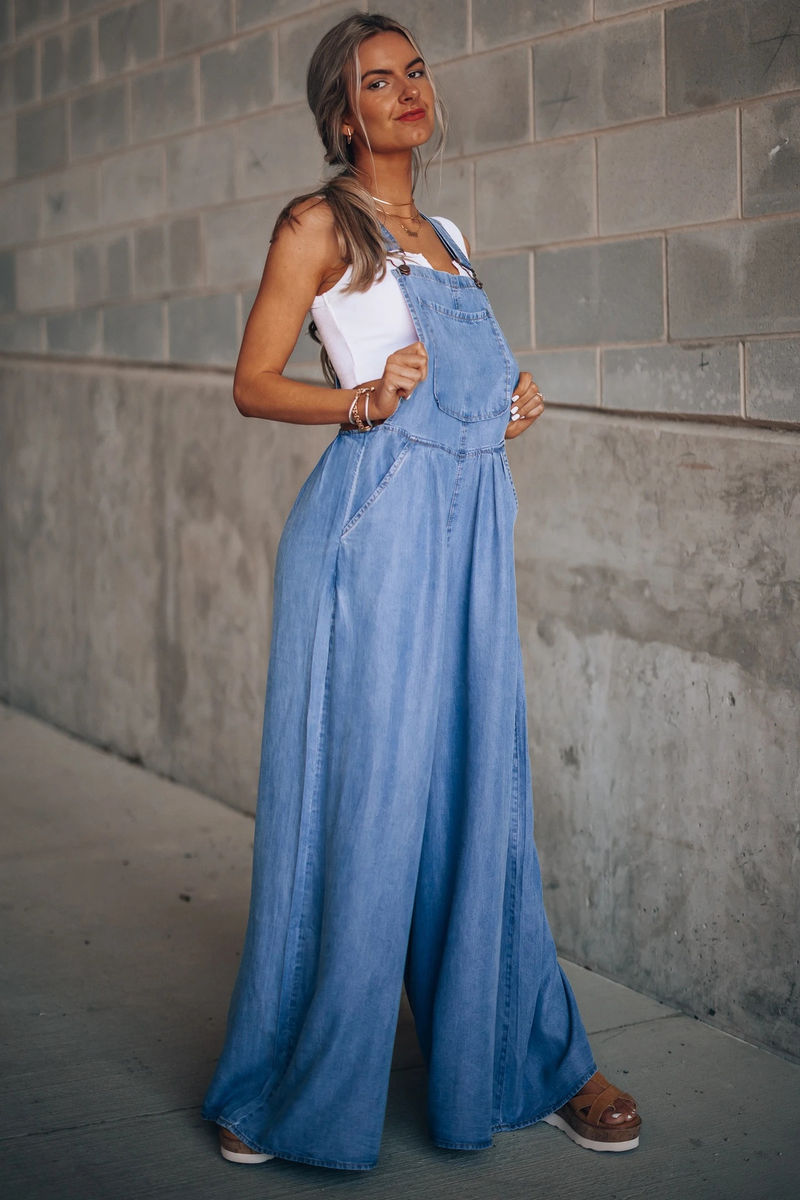 yeni kadın gevşek yan cep kolsuz denim tulum_voghion.com