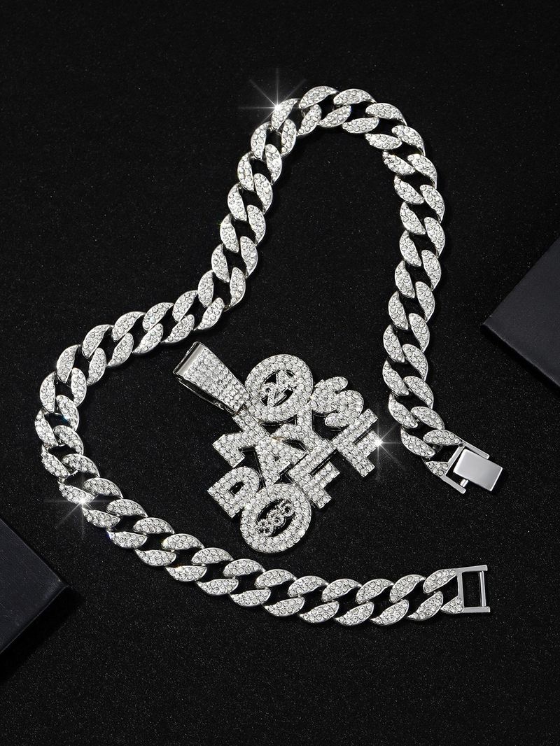 Hip Hop Letters NO DAYS OFF Necklace 24 Cuban Chain Decoration Alloy Number 365 Pendant_voghion.com