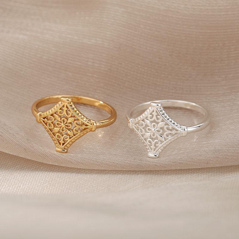 Gorące wyprzedaże Vintage Hollow Flower dla kobiet mężczyzn ze stali nierdzewnej złoty kolor pierścień estetyczne obrączki ślubne dla par biżuteria boho prezent_voghion.com