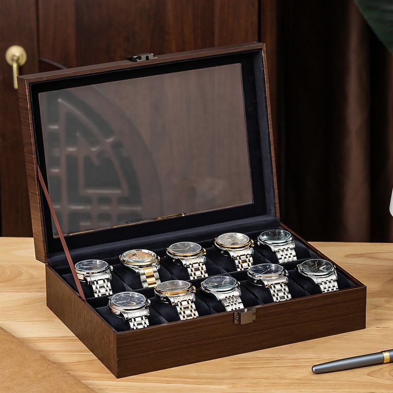 Hem Förvaring Ny Watch Box Valnöt Grain Watch Smyckeskrin Solglasögon Klocka Förvaringsbox_voghion.com