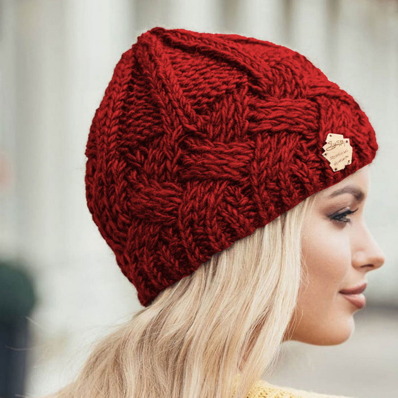 Neue Wintermütze für Frauen, gestrickt, Korea-Mütze, Thic Sullies-Hut, Herbst, im Freien, warme Streetwear-Caps, Rot, Schwarz, Weiß_voghion.com