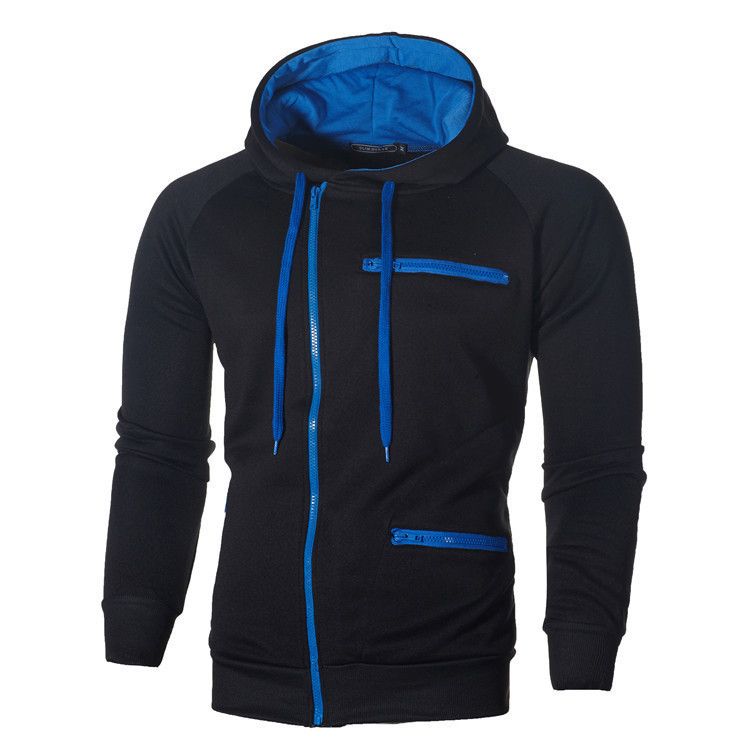 New men's solid color sports casual jacquard sweatshirt fleece cardigan hooded men's coat_voghion.com