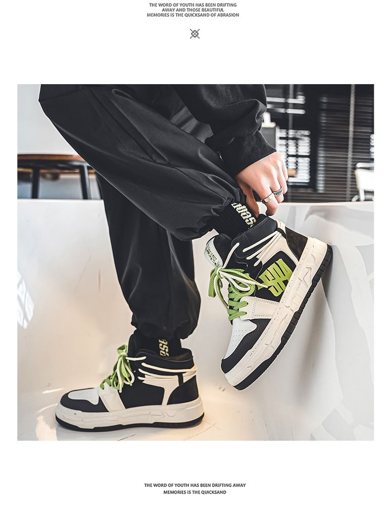 Grenzüberschreitende Schuhe für Herren, dickbesohlte und vielseitig einsetzbare weiße High-Top-Schuhe, neue Freizeitschuhe, Sportschuhe, trendige Sneaker_voghion.com