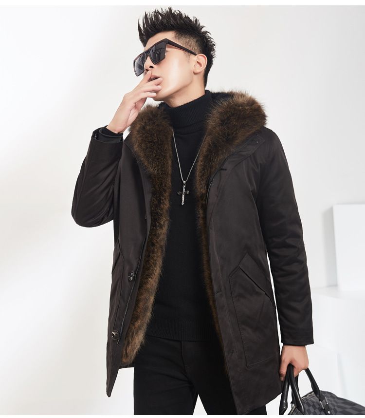 Premium nertsbontparka voor heren met wasbeercapuchon – slim fit, middellange winterjas (L-5XL, zwart/legergroen, waterdichte buitenkant)_voghion.com