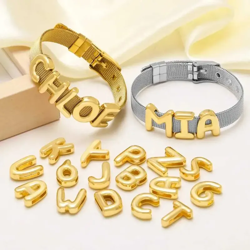 FLOLA DIY 26 Letter Custom Female Name Gold Silver Broadband Initial Bracelet Handmade Jewelry Brtd91 Y250420_voghion.com