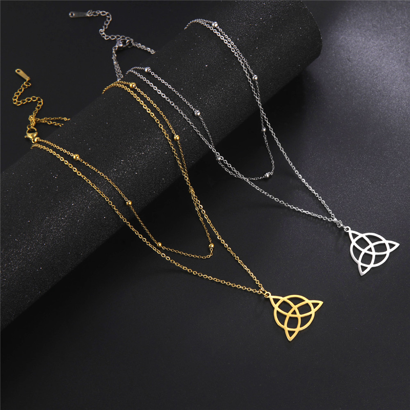 Ready Stock Skyrim Viking Irish Celtics Knot Pendant Necklace for Women Amulet Triquetra Chain Necklaces Stainless Steel Jewelry_voghion.com
