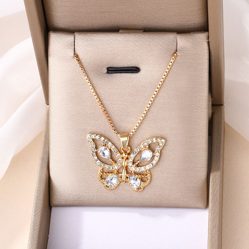 Chain Necklace Pendant Necklace 2024 New Jewelry Exaggerated Alloy Inlaid Diamond Pendant Niche Versatile Butterfly Necklace For Women_voghion.com