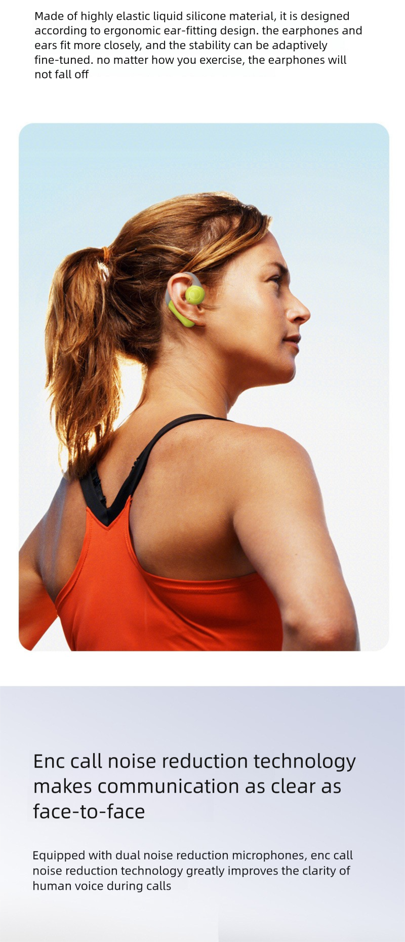 Qianhuan OWS Open Bluetooth Earphones True Wireless Non-In-Ear 5.3 Long Battery Life ENC Noise Cancelling Ear Hook Style_voghion.com