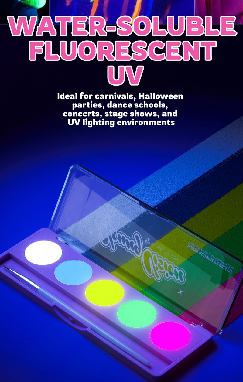 Make-up-Sets Fluoreszierende UV-Gesichtsbemalungspalette Wasserlösliche menschliche Gesichtsbemalungscreme Bühnen-Auftritts-Make-up-Palette_voghion.com