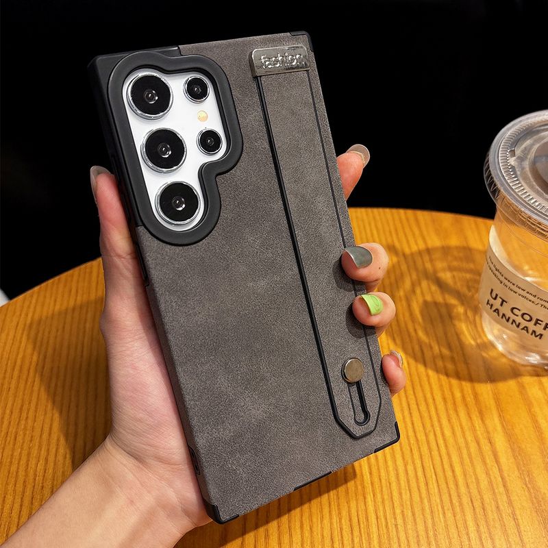 Matte Suede Leather Wrist Strap Holder Magnetic Case For Samsung S25 Plus S24 S23 S22 Ultra Camera Protection Silicone Cover_voghion.com