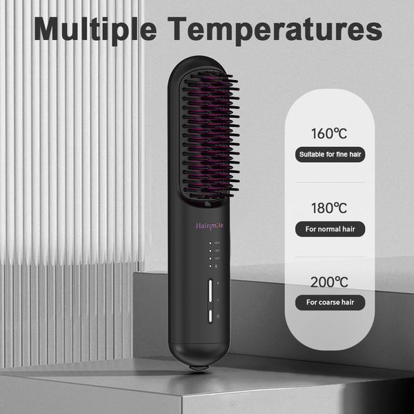 Portable USB Rechargeable Cordless Men Beard Hair Straightener Brush Mini Wireless 2 In 1 Woman Hair Straightener Comb_voghion.com