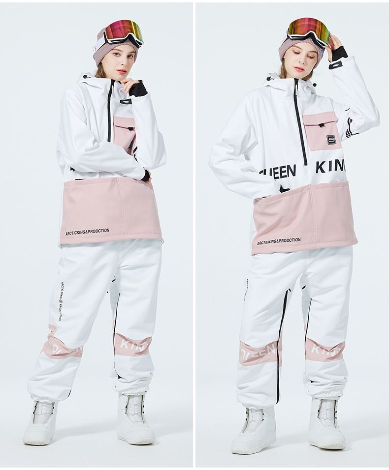Set unisex da sci con cappuccio e pantaloni da neve e pioggia - Completo da snowboard impermeabile e antivento con blocchi di colore_voghion.com