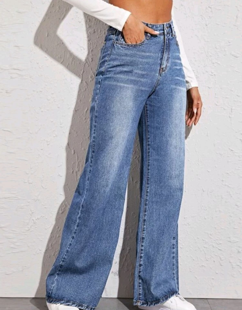 Abbigliamento da donna in vendita Jeans larghi a vita alta e gamba larga con baffi di gatto lavati e scimmia artigianali per le donne_voghion.com